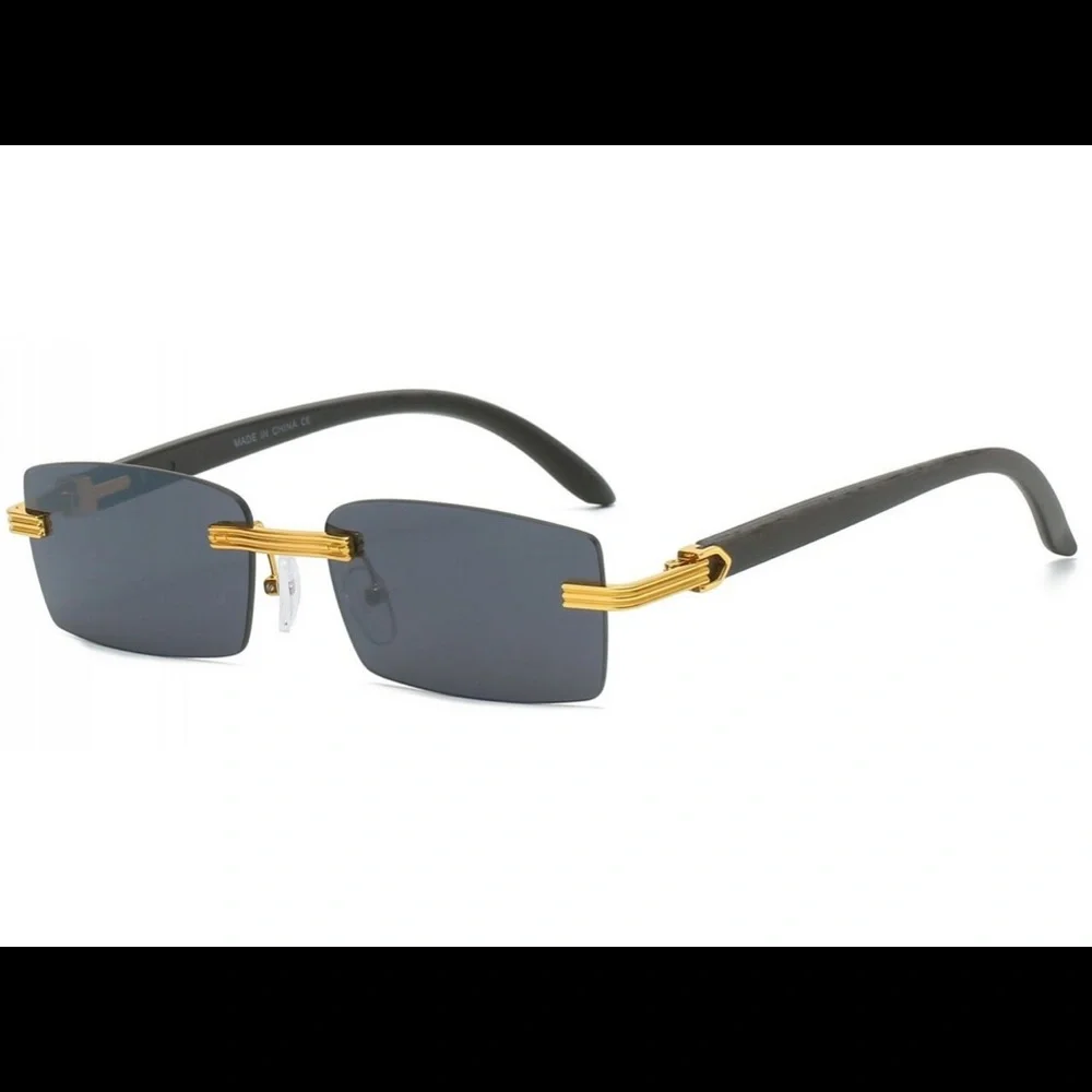 Men Sunglasses Gold Frame Designer Elegant Hip Hop Style‎ Dark black Lens Retro